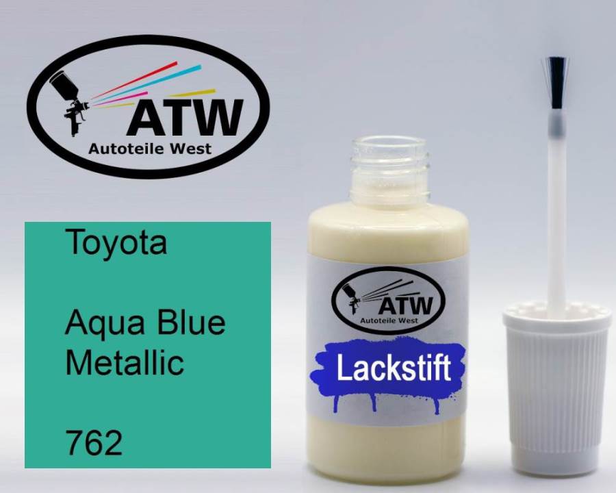 Toyota, Aqua Blue Metallic, 762: 20ml Lackstift, von ATW Autoteile West.